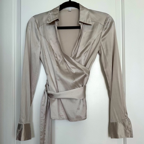 Josef Tops - JOSEF Silk Wrap Blouse Size XS Beautiful Silvery Shiny Fabric
